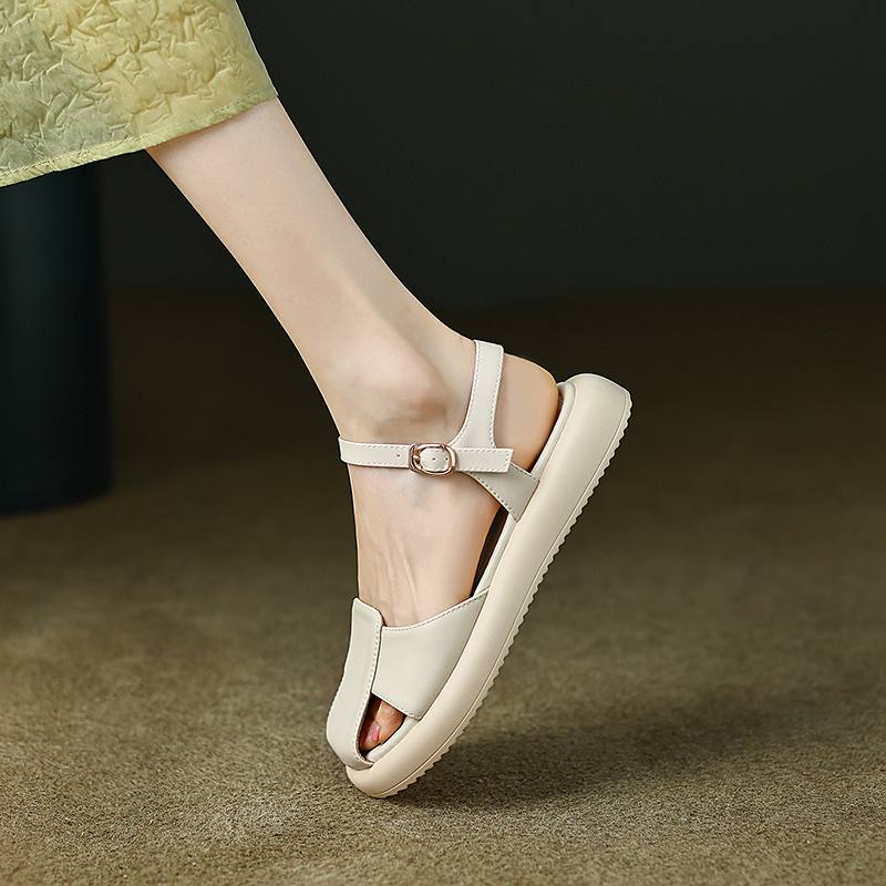 Krazing Pot Летние женские сандалии для отдыха на плоской платформе с круглым носком — фото 17