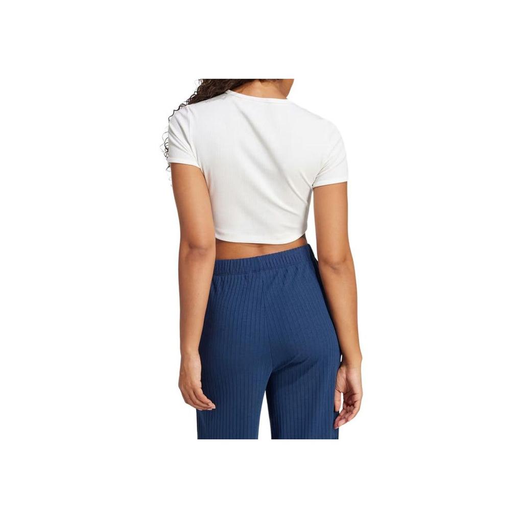 adidas Originals Logo Print Round Neck Slim Fit Short Sleeve T-Shirt Women Tops White JC9026
