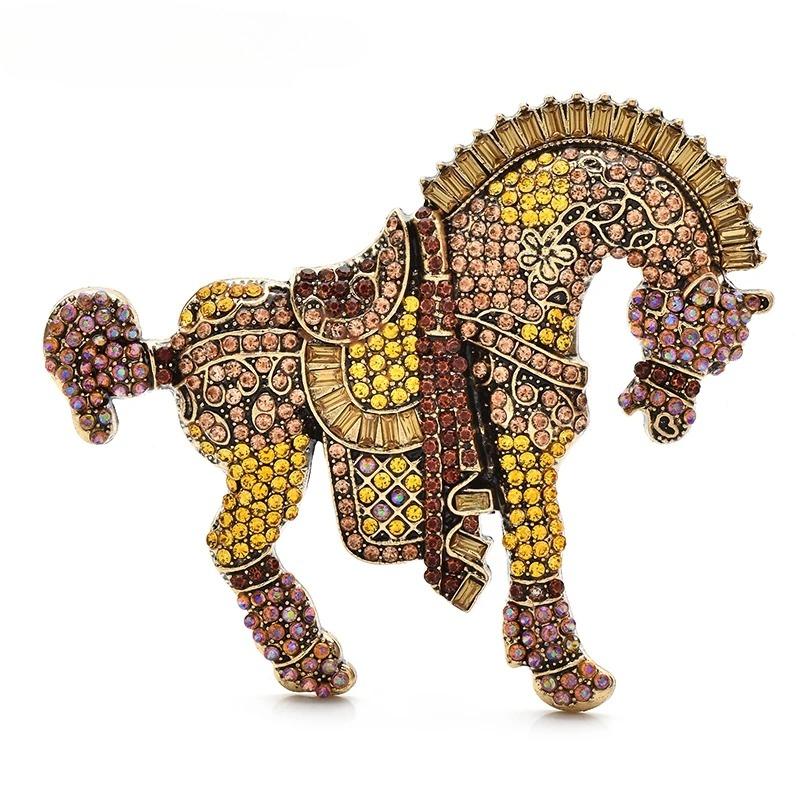 

Vintage Horse Brooch for Women Unisex Rhinestone Animal Party Office Badge Pin коричневый