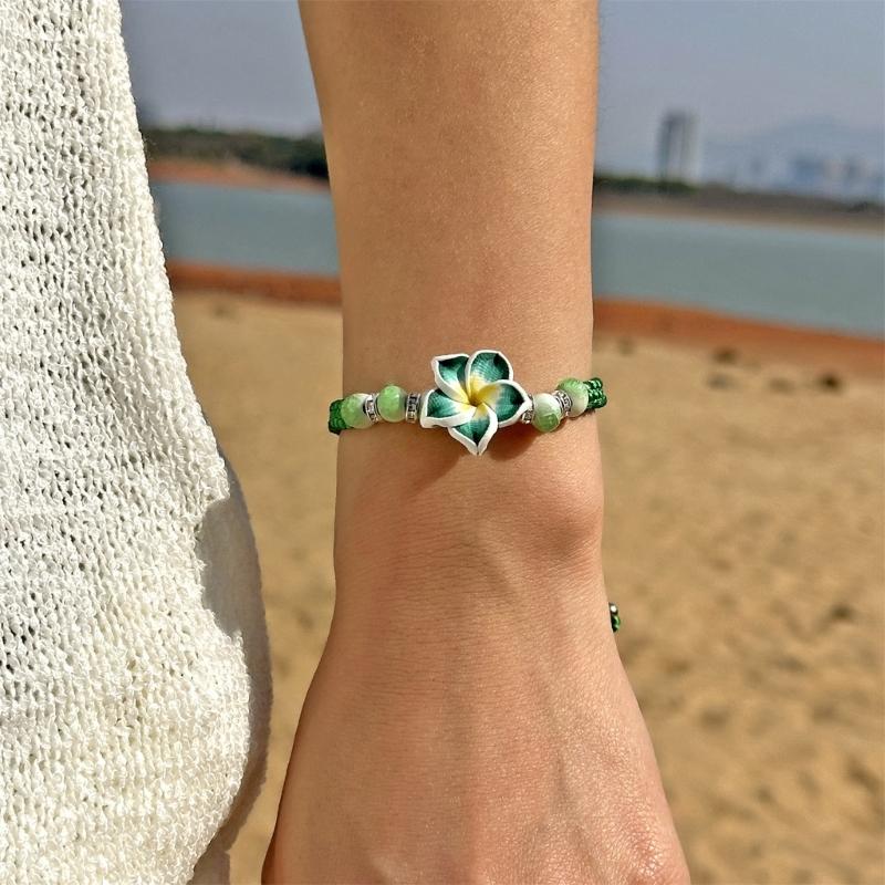 Hawaiian Style Flower Bracelet Handmade Beach Jewelry Adjustable Braided Rope Wristchain Stylish Bohemian Wrist Jewelry