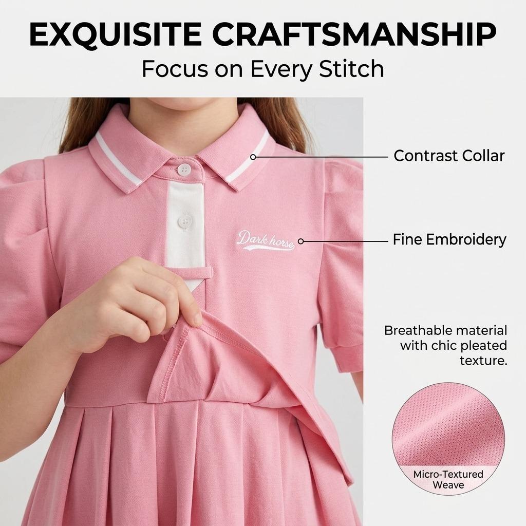 Children'S New Short-Sleeved Dress Fashionable Girls' Skirt  Sweet Pleated Skirt Princess Dress  Children'S Clothing