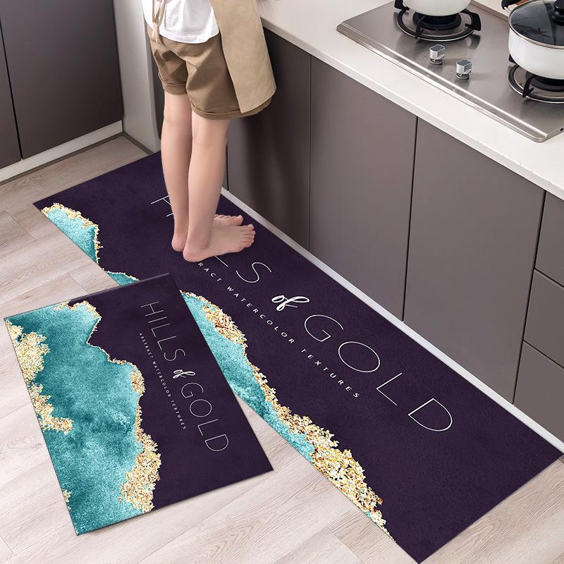 Luxury Grey Gold Marble Kitchen Mat Soft Thickened Kitchen Floor Mat Waterproof Non-slip Oil-proof Floor Mat Runner Rug