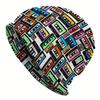 1pc Men's Bohemian Vintage Knit Beanie Hat - Ic Tape & Cassette Tape Pattern, Stretchable Lightweight Wrist-Snug Suitable for Christmas, Lunar New Yea