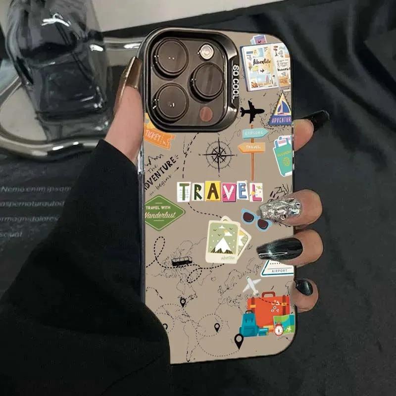 Travel World Map Signpost Pattern Design Protective Cover for iPhone 17 16 15 14 13 12 11 16E Series Pro Max Plus
