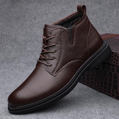 FashionHigh Quality Lace-Up Male Ankle Boots Fashion Warm Plush Fur Winter Footwear Comfy Snow Shoes Genuine Leather Mens Chelsea Boots