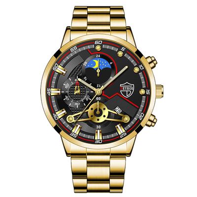 Waterproof Analog Luminous Star and Moon Quartz Simple and Stylish Gold Fashion Accessory Perfect Gift for and Day Men's Watch, Gold Watch, Men's -