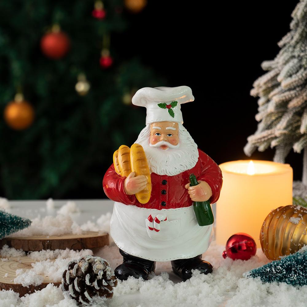 Weihnachtsmann Figur, Klassische Weihnachtsdekoration mit Kochmütze, Zuckerstange, Rot/Weiße Feiertagsdeko für Zuhause, Tischplatte, Kaminsims, Langlebige Harzornament