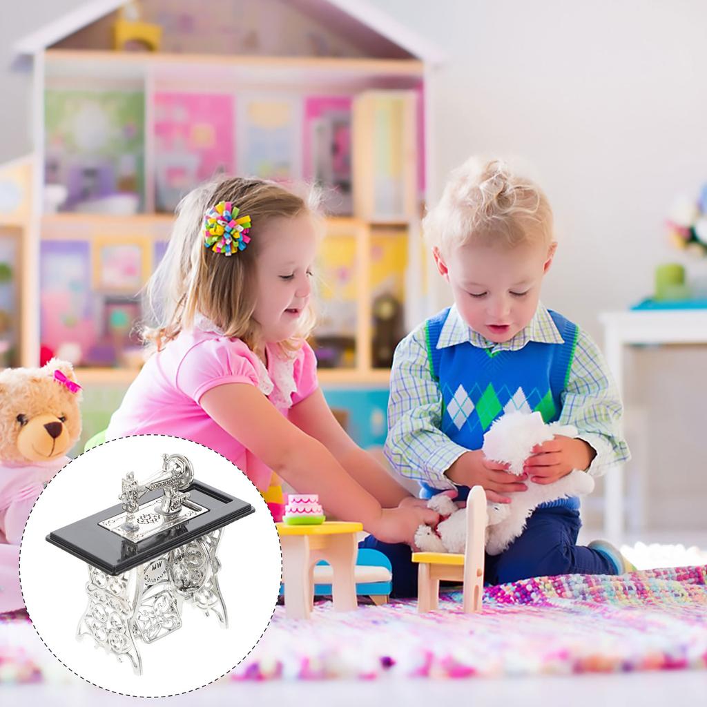 Mini Sewing Machine House Furniture Machines Toy Room Micro Model Alloy Pedal Tool Modeling Furnishings Toddler