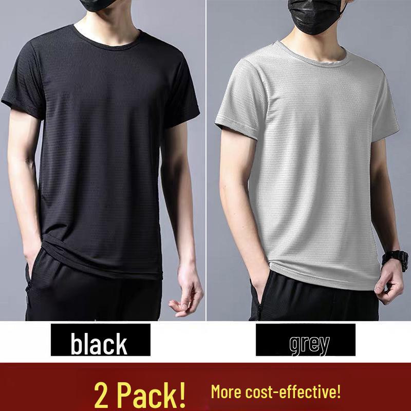 Men's Summer Ice Silk Mesh Quick-Dry Breathable Loose Fit Short-Sleeve T-Shirt, Plus Size