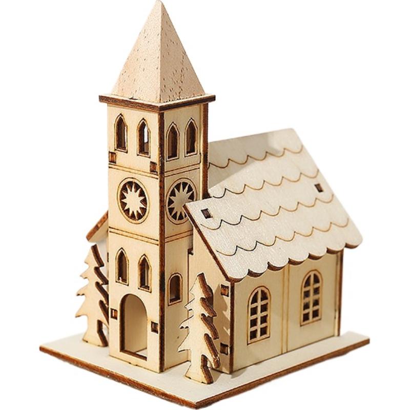 1/3PCS Festival Led Light Wood House Christmas Tree Decorations For Home Decoration Wooden House DIY Gift Window Decoration