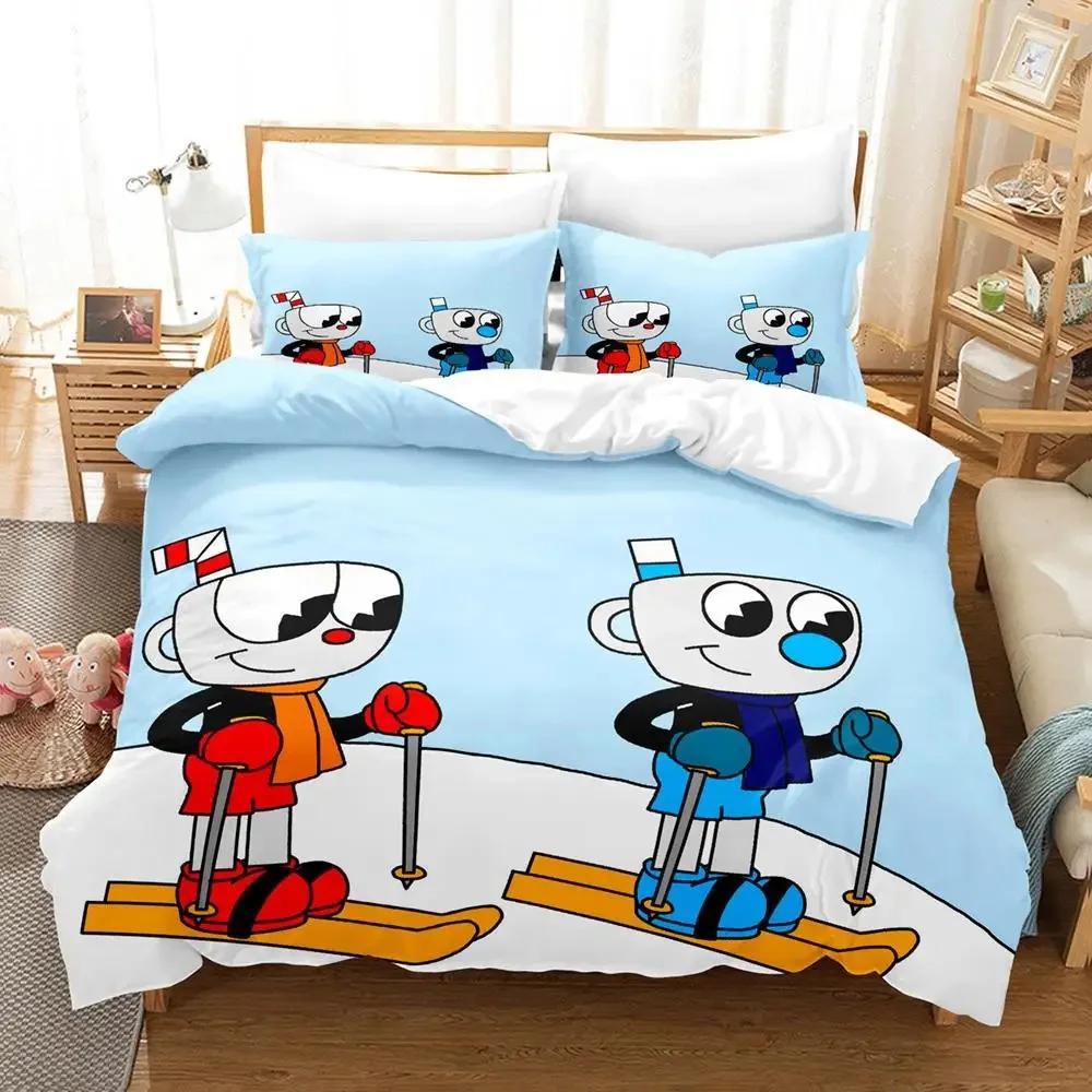 Anime Cuphead Mugman Bettwäscheset Jungen Mädchen Einzel- Queen-Size Bettbezug Kissenbezug Bett Kinder Erwachsene Mode Heimtextil