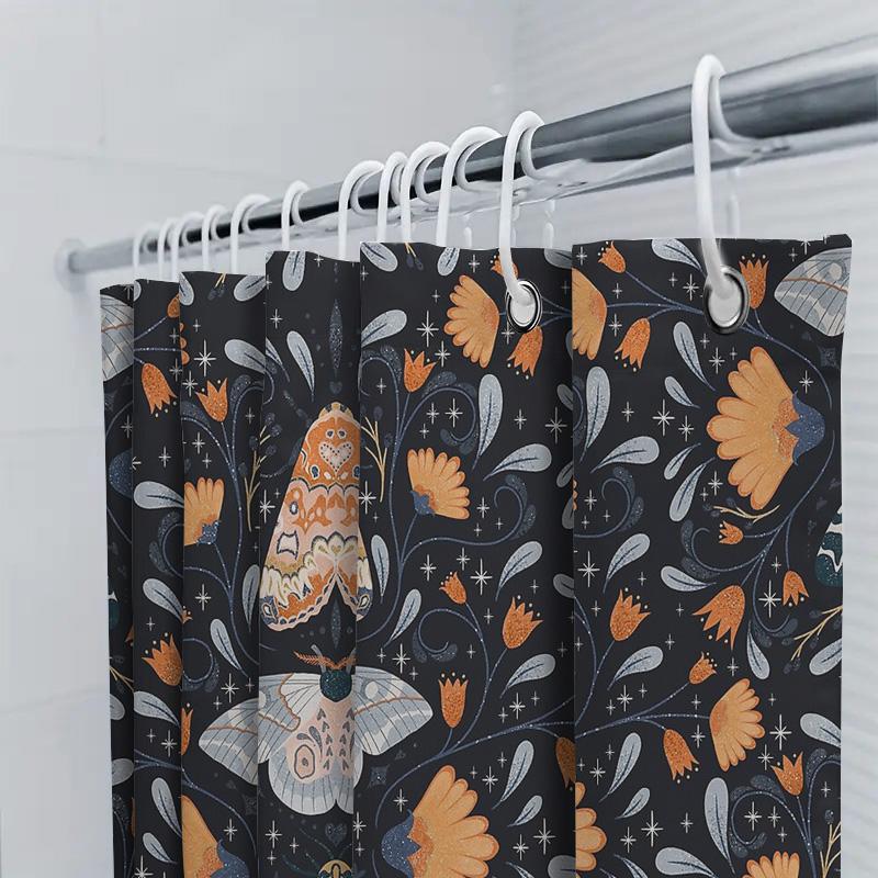 Moth Shower Curtain Botanical Forest Nature Decor Vintage Floral Bathroom Set Dark Academia Aesthetic Home Decor