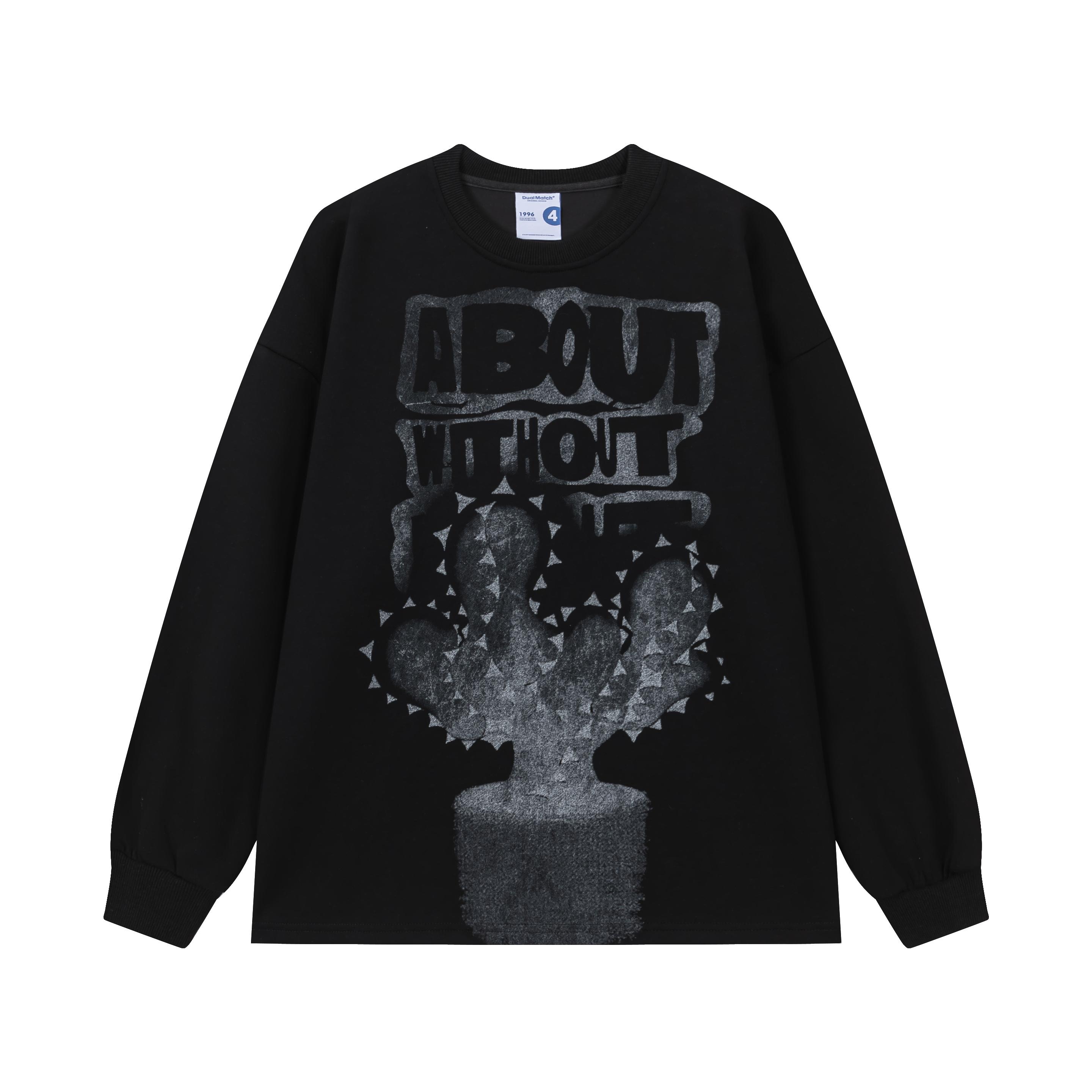 

Уличная одежда Милый кактус круглый вырез длинные рукава унисекс толстовка с капюшоном XL чёрный