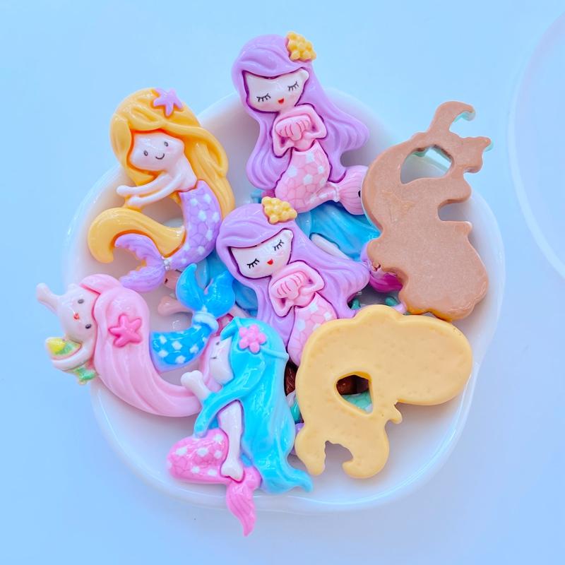 10Pcs New Cute Resin The Mermaid Princess Series Flat Back Fit Phone Deco Parts Embellishments for Hair Bows Accessories