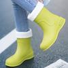 Women's Mid-Calf Waterproof Rain Boots with Fleece Lining - Fashionable, Non-Slip Outdoor Wear for Autumn and Winter
