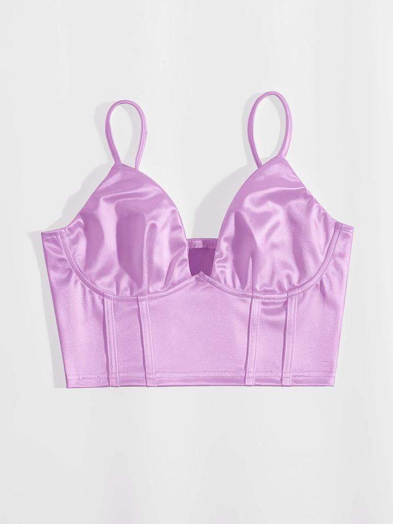 Satin Tank Top Solid Halter Crop Tops Women Summer Adjustable Shoulder Strap Camis Backless Camisole Casual Tube Female Sleeveless Cropped Vest