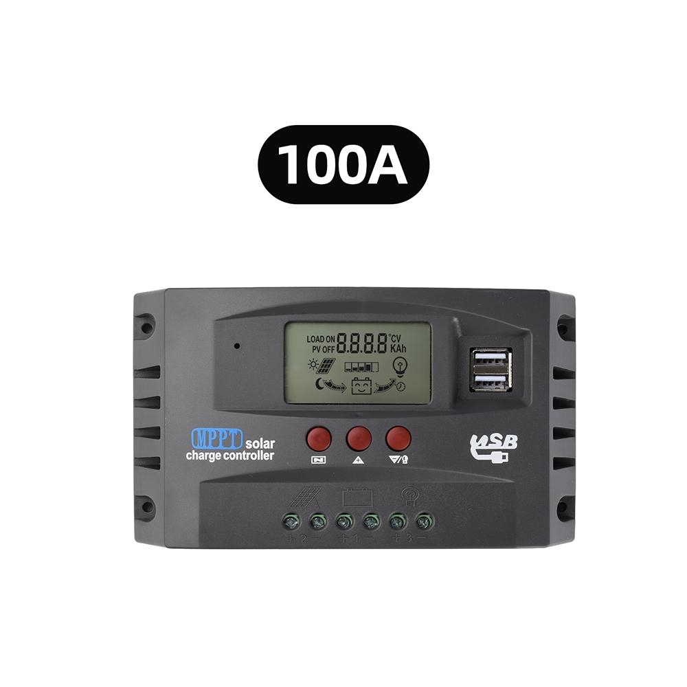 MPPT Solar Charge Controller 12V/24V Auto-Adaptive LCD Display with Dual USB Ports for Solar Panels and Batteries