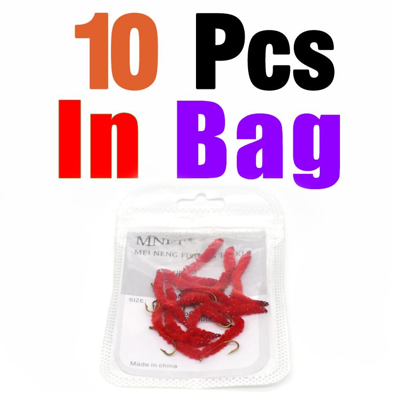 MNFT 10Pcs #10 San Juan Worms Red Nymphs Fly Flies Trout Fishing
