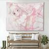 Kawaii Neko Girl Anime Tapestry Pastel Pink Cute Cat Girl Wall Hanging Sweet Lolita Bedroom Dorm Decor for Fans