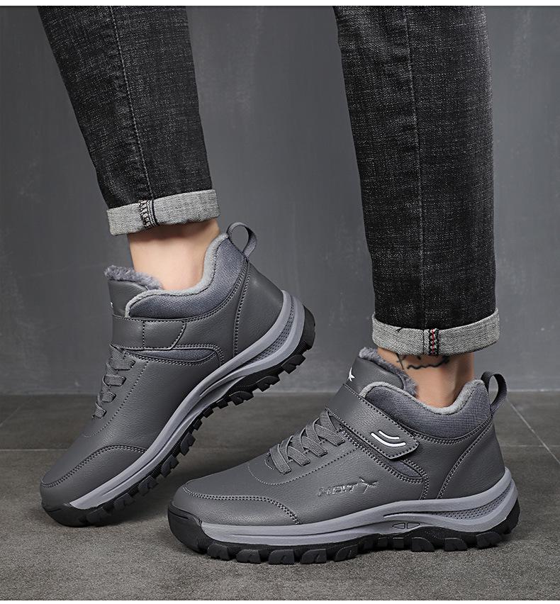Red Dragonfly Men's Winter High-Top Casual Shoes: Warm Plus Velvet, Soft Sole, Non-Slip Walking Shoes for Middle-Aged and Elderly