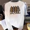 (Asian Size) Plaid Tree Cute 90s Graphic Tee Women Print T Shirt Christmas New Year Autumn Winter Casual Fashion Top Clothing Long Sleeve T-shirts