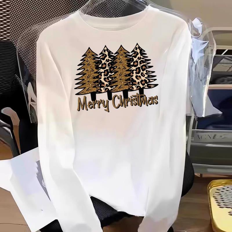 (Asian Size) Plaid Tree Cute 90s Graphic Tee Women Print T Shirt Christmas New Year Autumn Winter Casual Fashion Top Clothing Long Sleeve T-shirts