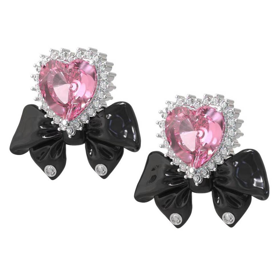 Нишевый Дизайн Темно-Романтичные Серьги-Гвоздики Sailor Moon Розовые с Черным Бантом Супер Сказочные Розовый Алмаз Форма Сердца