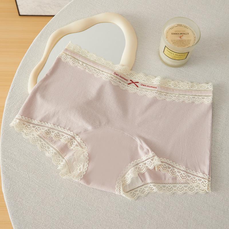 10A Antibakterieller sportlicher Colorblock Baumwollspitzen-Slip - Sexy Mid-Waist Nahtlose Damen-Boxershorts