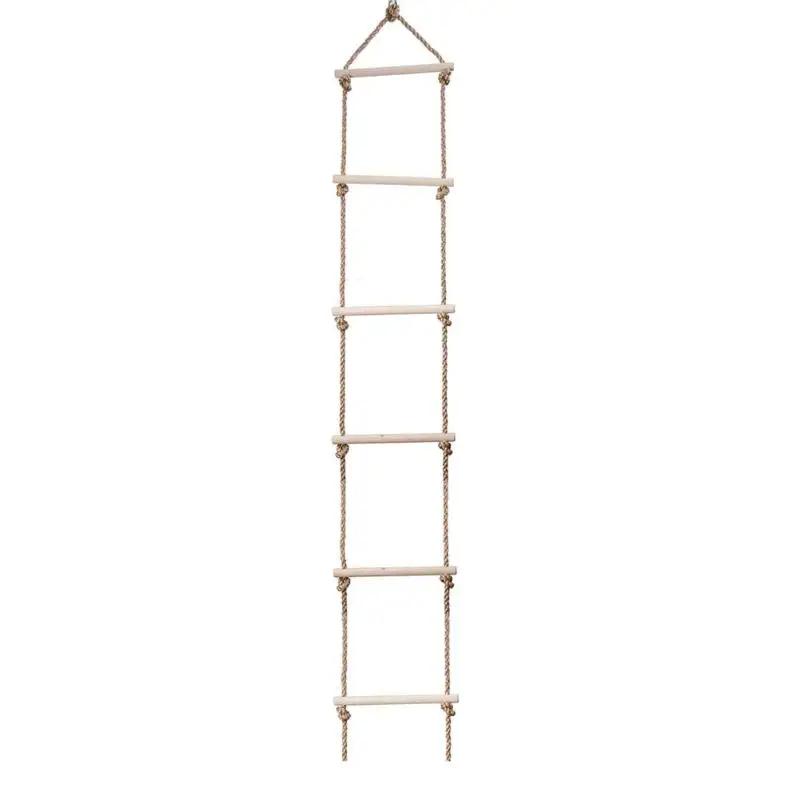 Kids Active Climbing Toys Wooden Rope Ladder 5-Level Doubles as Swing Accessory Suitable Outdoor Playground Indoor Backyard
