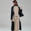 Women's Long Wool Coat - Double-Sided Fleece, Color Block, Hepburn Style, Slimming Overcoat.