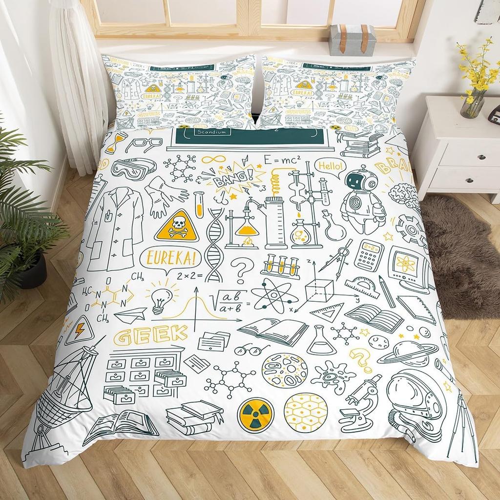 Science Formula Duvet Cover King 2/3 Pcs Math Equation Bedding Set For Boys Girls Chemical Math Geometry Subject Comforter Cover
