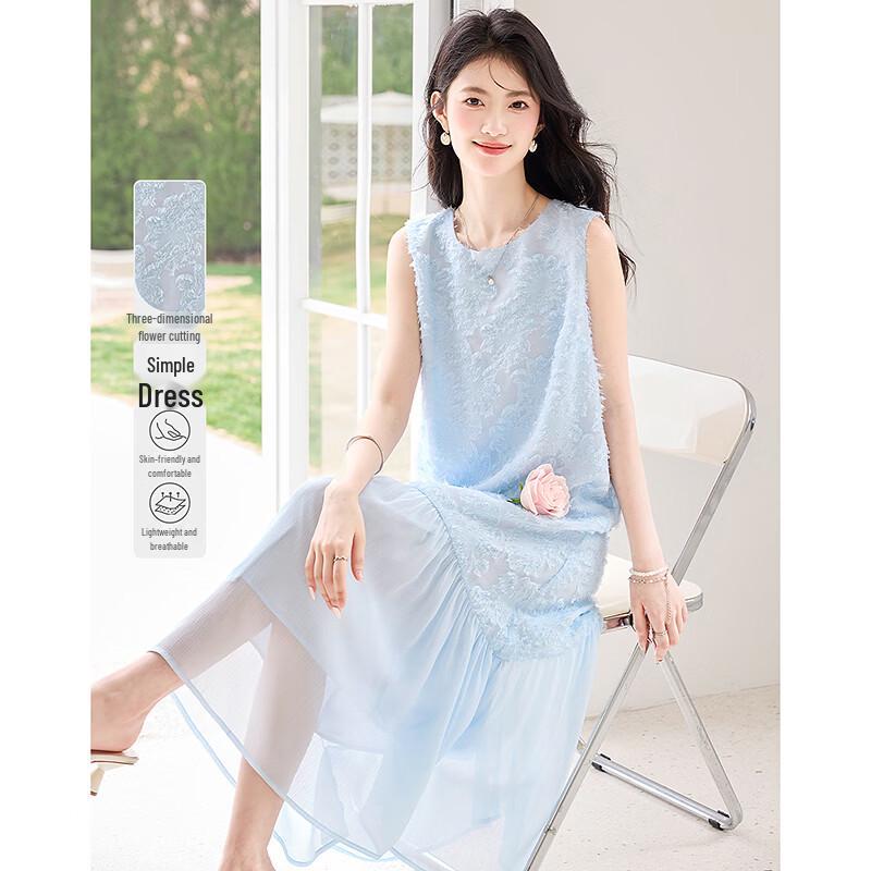 Elegant 3D Floral Sleeveless Midi Dress M