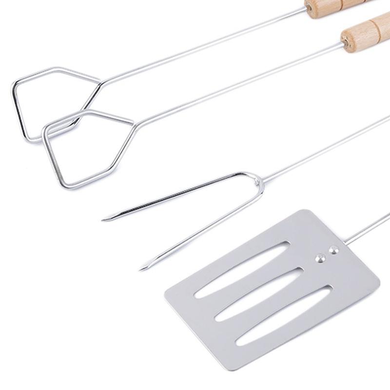 3-teiliges Grillwerkzeug-Set, Spatel, Gabel, Zange mit langen Griffen, Grillwerkzeug