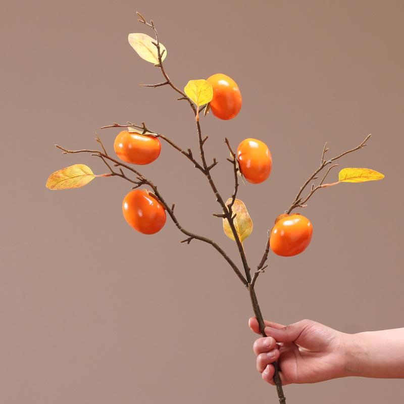 Artificial Pomegranate and Persimmon Fruit Flower Branch for Living Room or Entryway Decor