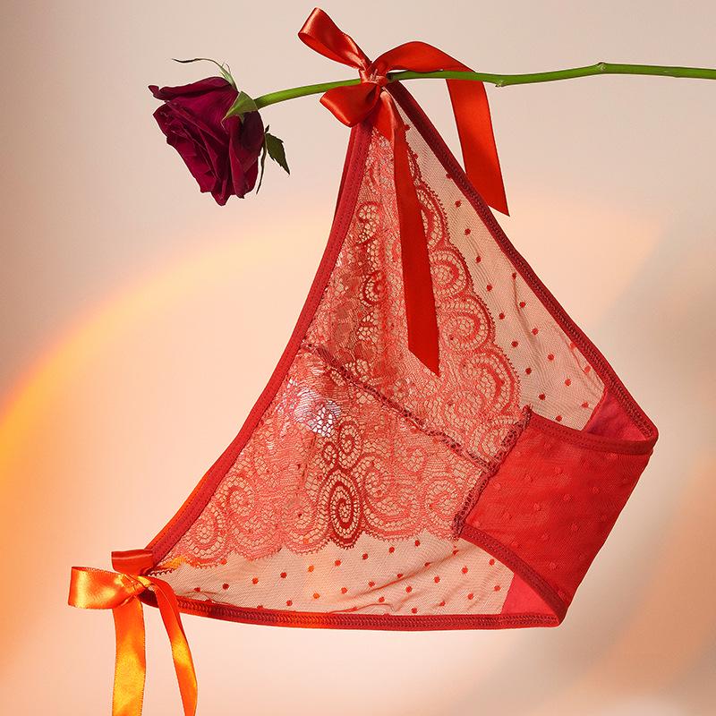 French Rose Lace Seamless Satin Panties – Women's Elegant Ice Silk Style