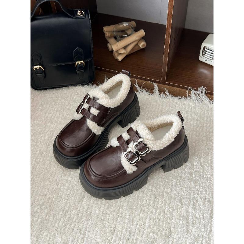 

Women s Lightweight Comfortable Thick Sole Anti-cold Warm Padded Snow Boots Non-slip Wear-resistant Outdoor Sports Mary Jane Leather Shoes 40