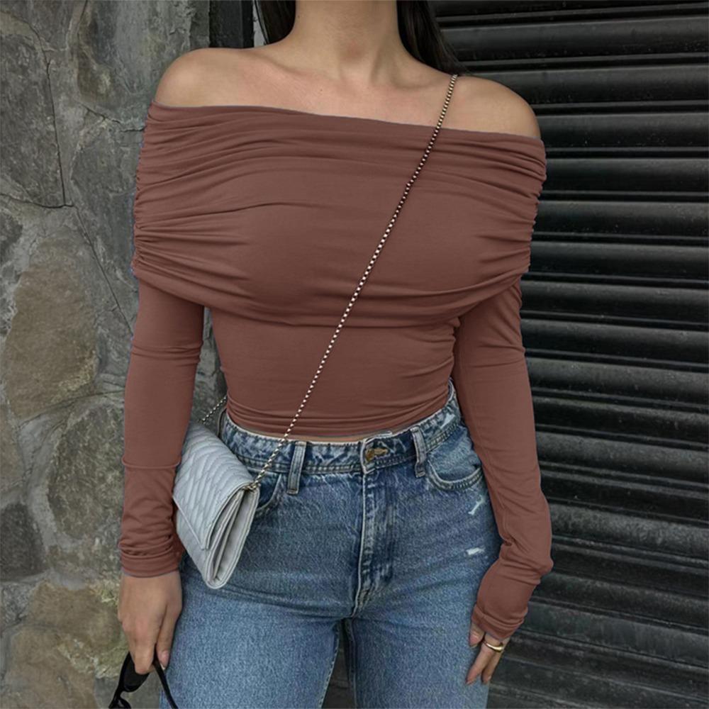 Autumn and Winter Long-sleeved Women's Temperament Slim One-shoulder Top
