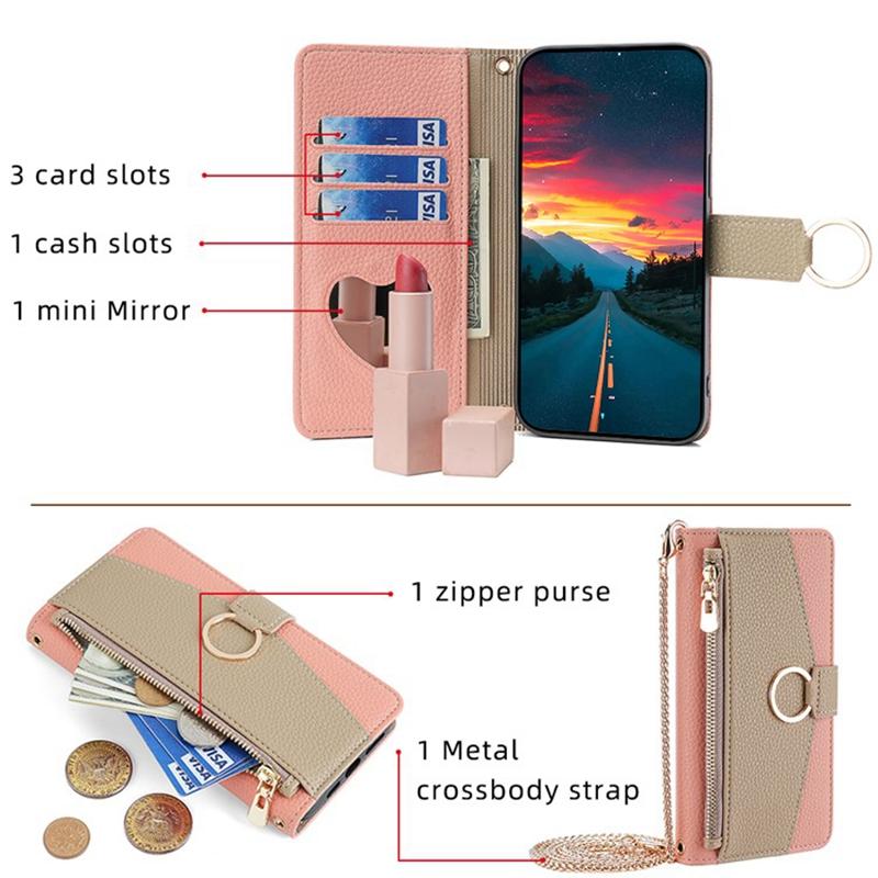 For Samsung Galaxy S23 Ultra Case Zipper Pocket Phone Cover with Shoulder Strap