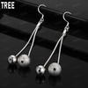 925 Sterling Silver Frosted Double Pearl Tassel Earrings - Fashion Gift Jewelry
