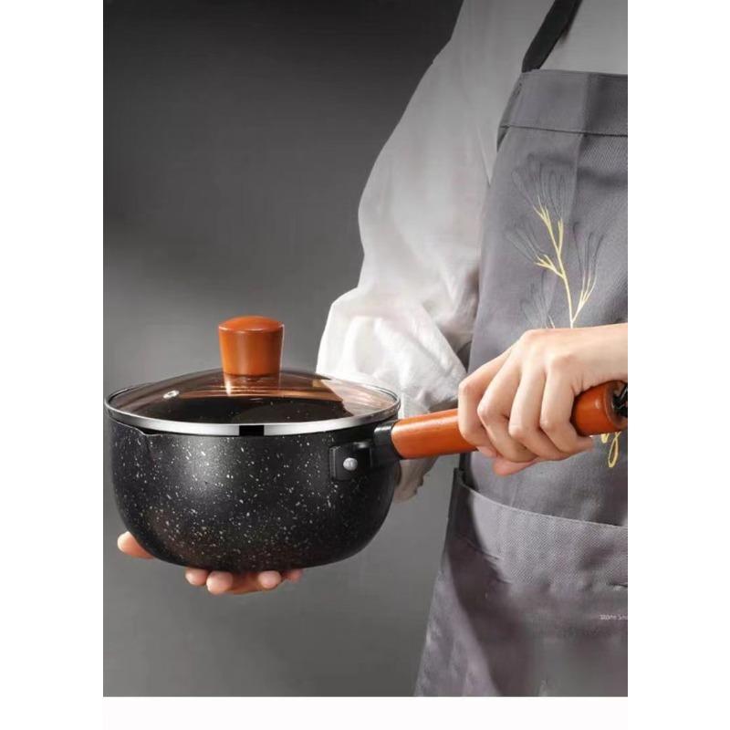 14cm/16cm Nepřilnavý rendlík Hrnec na polévku s výlevkou Rendlík na mléko Dřevěná rukojeť Rendlík odolný proti přichytávání pro domácí kuchyni