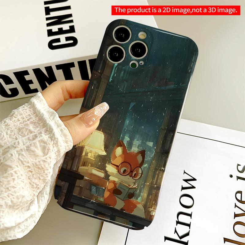 2DFlat Fox Reading in Rainy Library All inclusive film hard iPhone case, compatible with iPhone 18 Pro Max 17 16 15 14 13 12 11