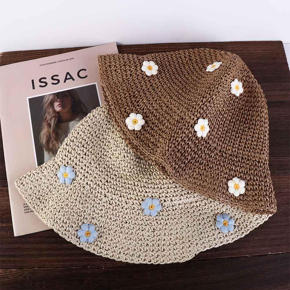Flower Beach Hat Handmade Weave Sunscreen Boho Panama Cap Sun Cap Sun Hat Sun Protection Straw Hat