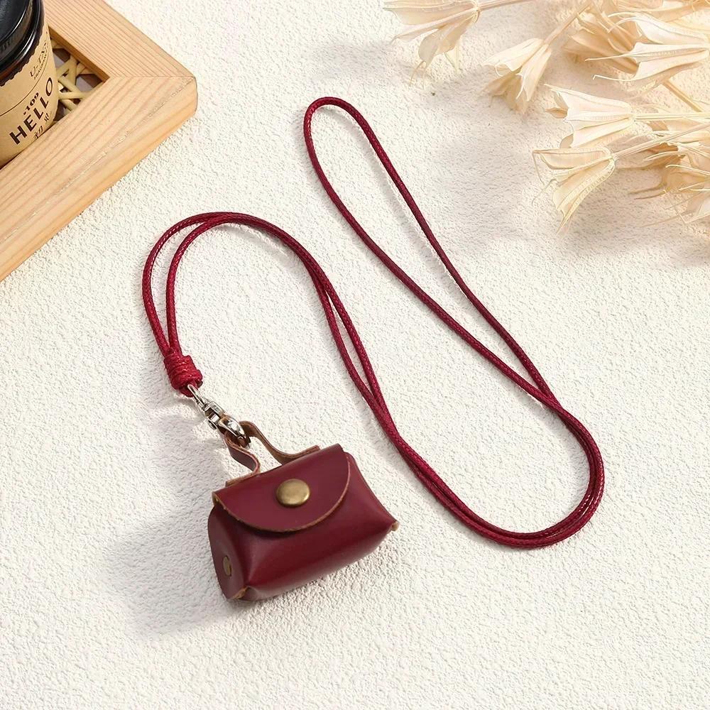 New Small and Cute Leather Coin Purse Pendant Necklace Sweater Chain Long Storage Bag Women's Headphone Cover Accessories