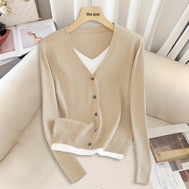 

Tachic Women s V-Neck Faux Two-Piece Color-Block Knit Top L