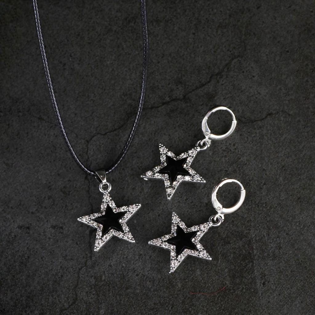 Edgy Gothic Star Pendant Choker Set Fashion Forward Necklace and Earrings with Star Pendant Jewelry for Trendsetters