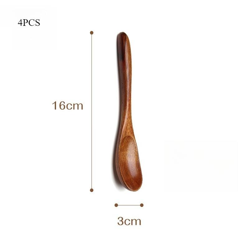4PC Wooden Spoon Wood Tableware Spoon Anti-Scald Tea Coffee Stirring Spoons Kitchen Cooking Utensil Tool Soup Teaspoon