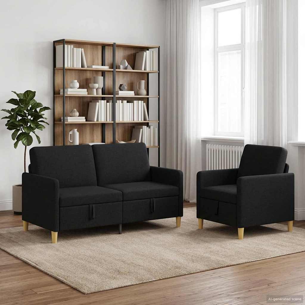 2 Piece Sofa Set with Storage Space Black Polyester
