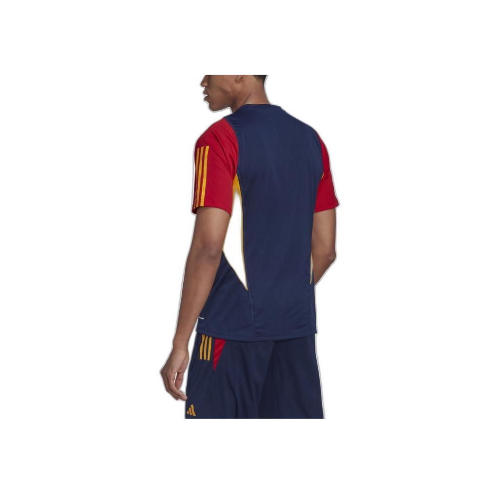 Adidas Spain 2022-23 Training V-Neck Striped Short Sleeve Football Shirt Unisex Tops HE8833