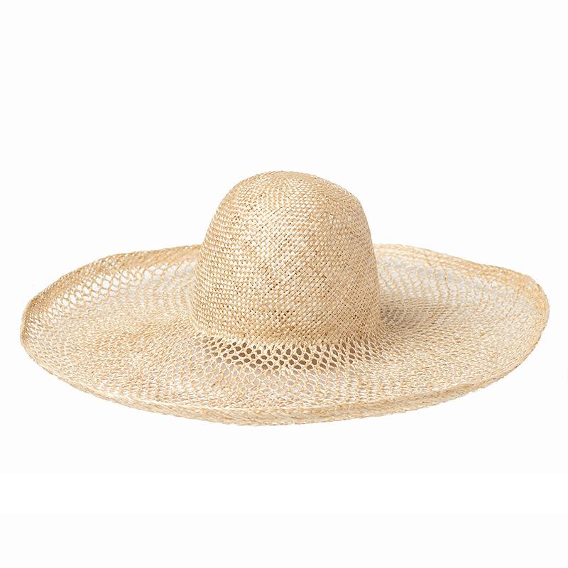 European and American Spring and Summer New Hollow Woven Sisal Dome Big Brim Straw Hat Women's Sun Hat Outdoor Sun Protection Beach Hat