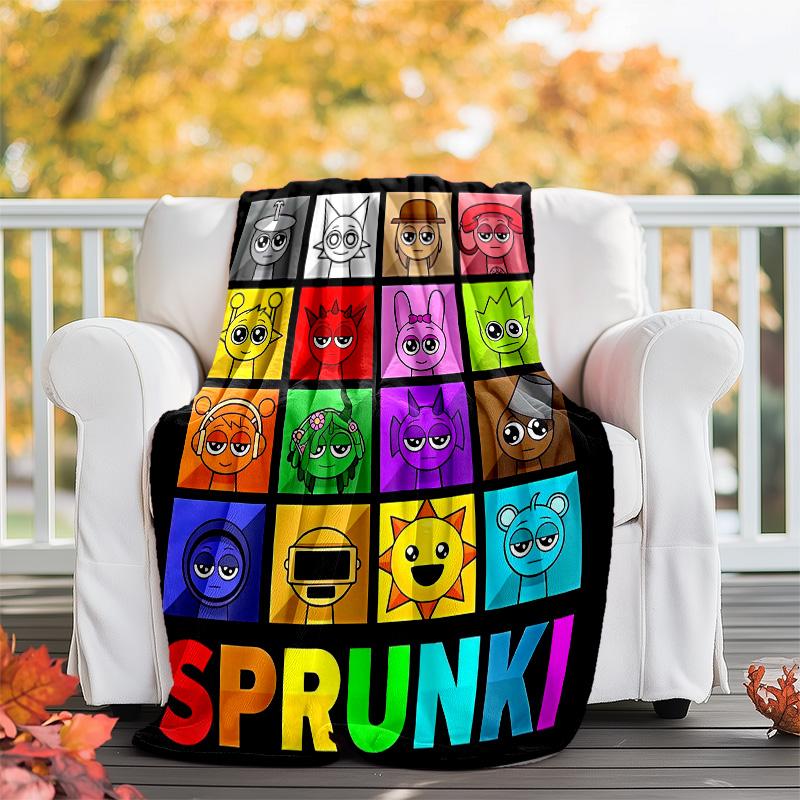 1pc SPRUNKI2 Theme Blanket - Digital Print, Polyester, Cozy for All Seasons, Perfect for Outdoor, Camping, and Travel